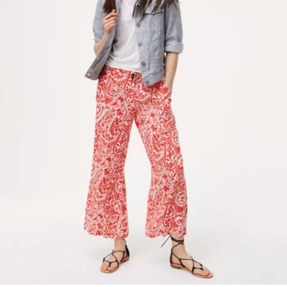 LOFT Orange Paisley Print Fluid Crop Wide Leg Pants Size 6